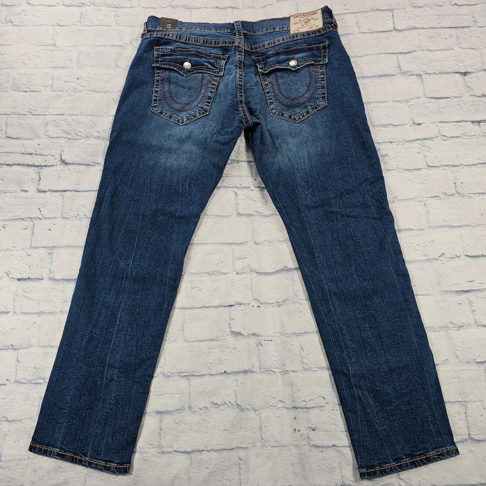 True Religion Geno Big T Flap Relaxed Slim Jeans MENS 40X33 Indigo Blue 106709